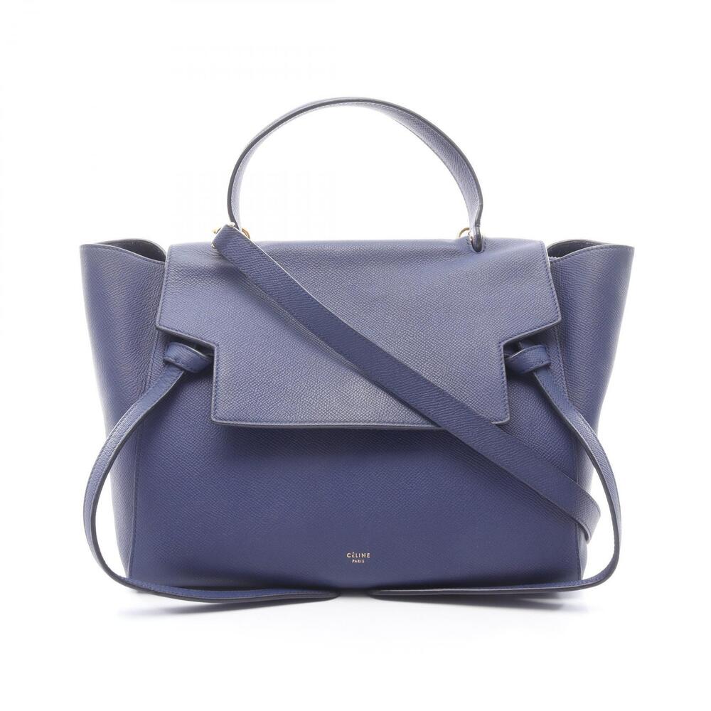 Celine Belt 2way Calfskin Leather Bag Handbag Leather Tones Blue